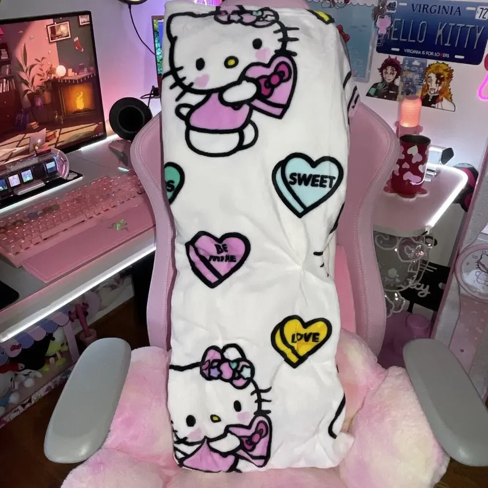 Hello Kitty Throw Blanket Valentine Love Conversation Candy Hearts 2025 Sanrio